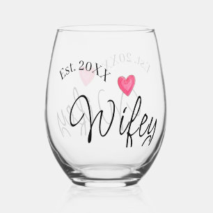 Wifey red heart est. Year future wife valentine's  Stemless Wine Glass