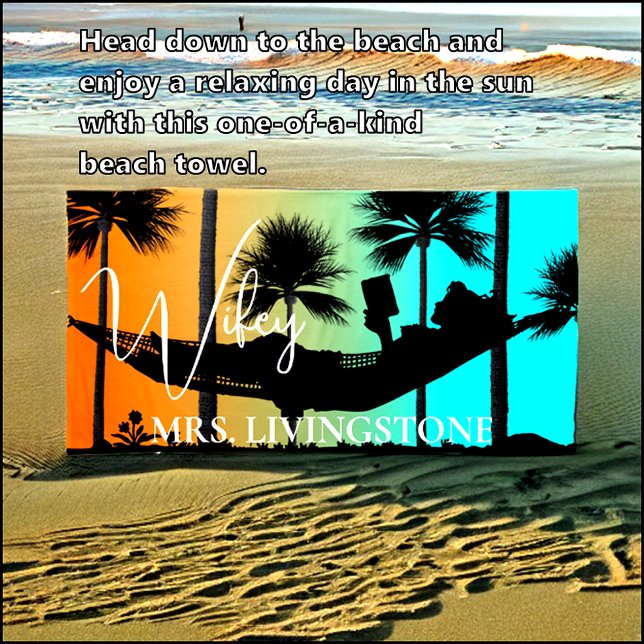 Wifey Script, Add Your Name, Tropical, Beach Towel (Creator Uploaded)