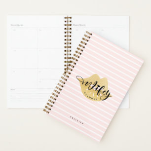 Wifey   Stylish Gold Lips & Blush Pink Stripe Planner