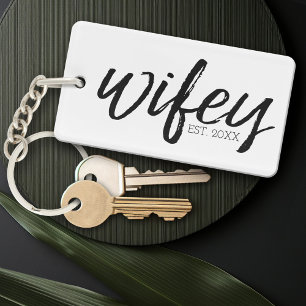 Wifey - Whimsical Black Calligraphy for the Bride Key Ring