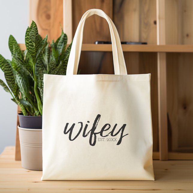 Wifey - Whimsical Black Calligraphy for the Bride Tote Bag (Personalized Tote Bag - Wifey)