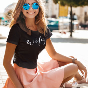 Wifey White Modern White Script Black Womens T-Shirt