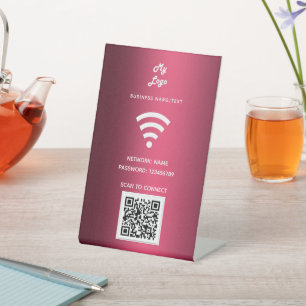 Wifi business logo qr code scan connect Burgundy Pedestal Sign