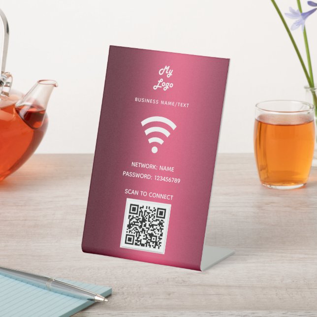 Wifi business logo qr code scan connect Burgundy Pedestal Sign (In SItu)