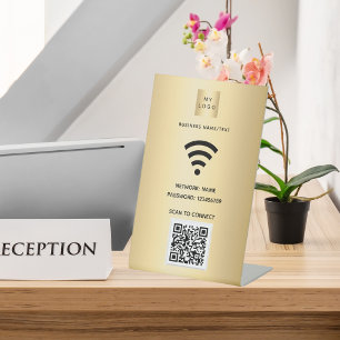 Wifi business logo qr code scan to connect gold pedestal sign