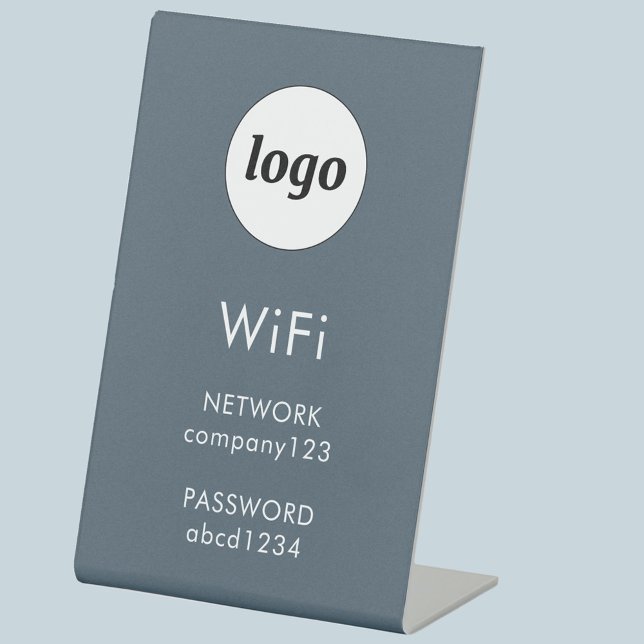 WiFi Code Logo Business Internet Charcoal Gray Pedestal Sign (Simple logo wifi code custom text business branding promotional pedestal sign)