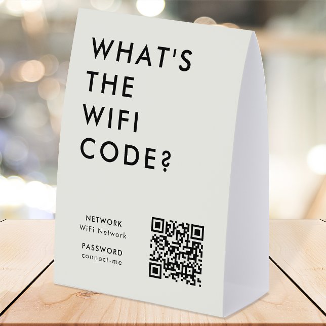 WiFi Code Table Tent | Network QR Tabletop Sign (What's the WiFi Code? paper table tent signs with QR code to connect seamlessly to your Wi-Fi)