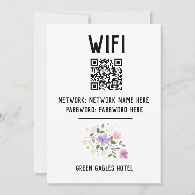 WiFi Code With QR Code & Floral Design Holiday Card (Front)