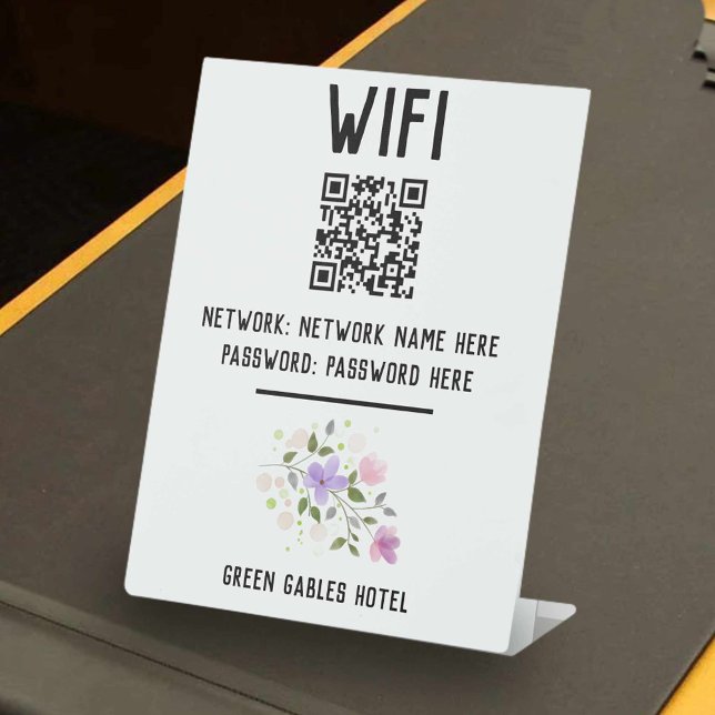 WiFi Code With QR Code & Floral Design Pedestal Sign (Creator Uploaded)