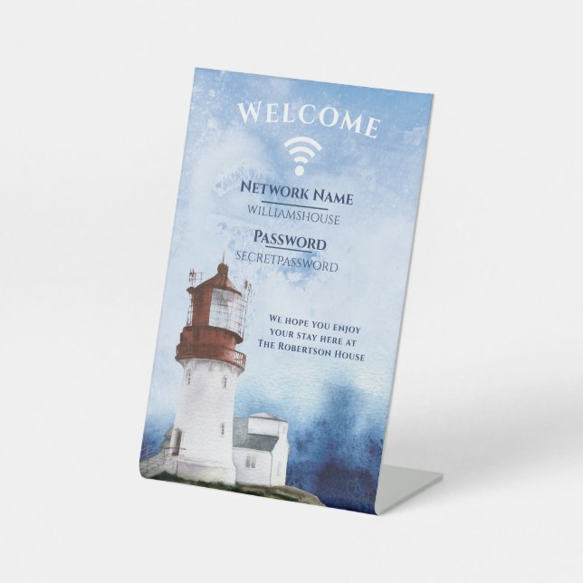 WiFi Internet Password Beach Rental Light House Pedestal Sign (Front)