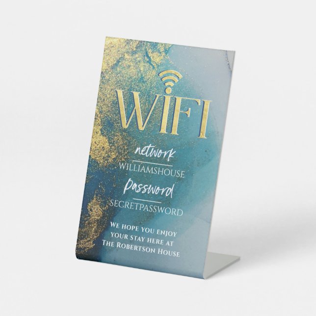 WiFi Internet Password Home Office Rose Gold Pedestal Sign (Front)