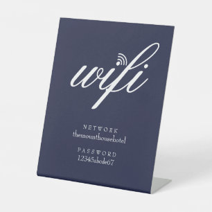 Wifi Network and Password Business Navy Blue Pedestal Sign