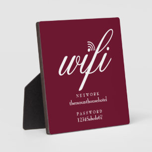 Wifi Network and Password Sign Burgundy Red Plaque