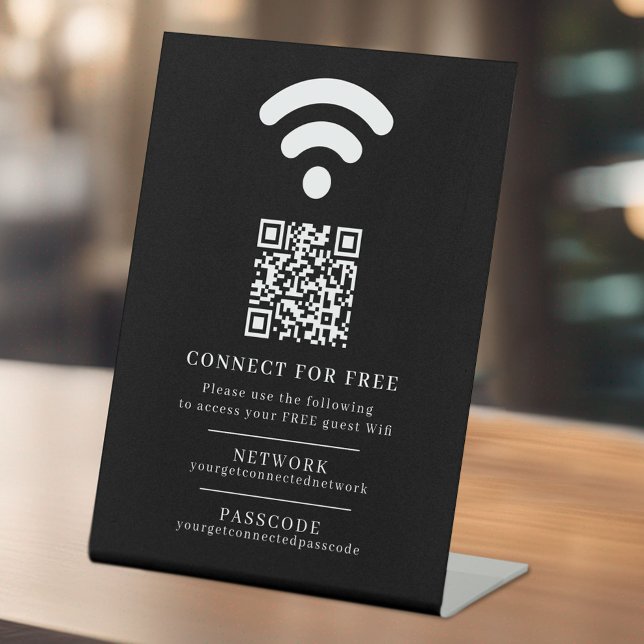 Wifi network passcode guest info custom QR code Pedestal Sign (Creator Uploaded)