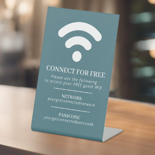 Wifi network passcode guest info custom teal white pedestal sign