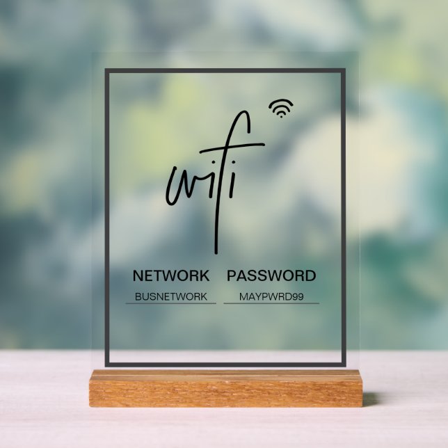 Wifi Network Password Freestanding Acrylic Sign (Neutral)
