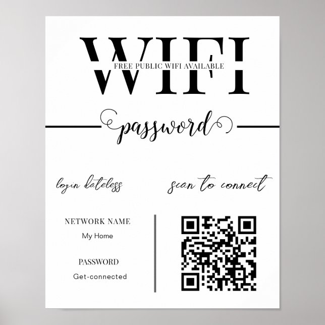 WIFI Network Password QR Code Black & White Modern Poster (Front)