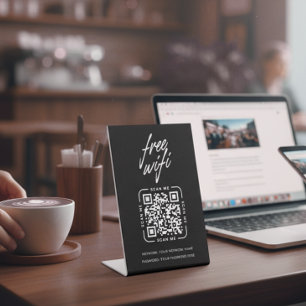 Wifi Network QR Code Black Modern Business Pedestal Sign