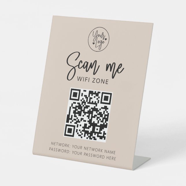 Wifi Network QR Code Scan Me Blush Pink Business Pedestal Sign (Front)