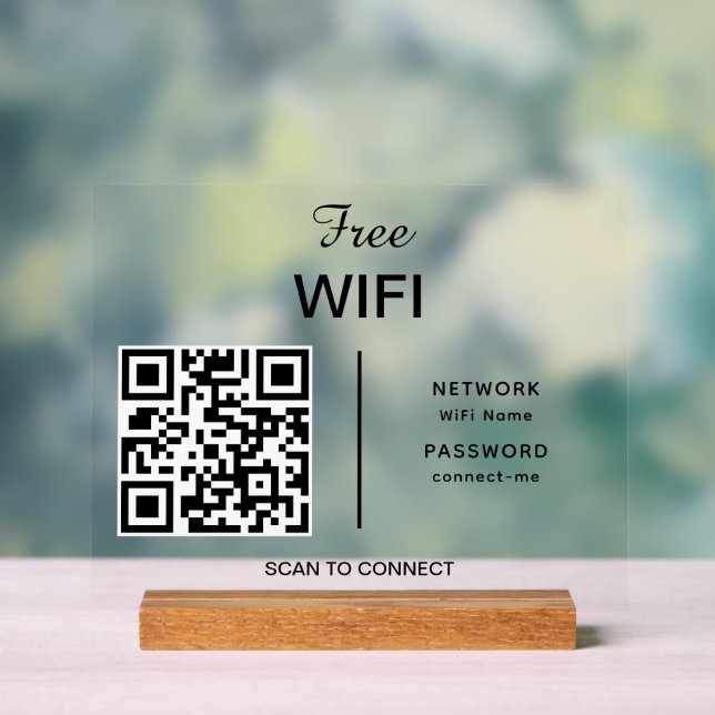 Wifi Network QR Code Scan to Connect Modern Acrylic Sign (Neutral)