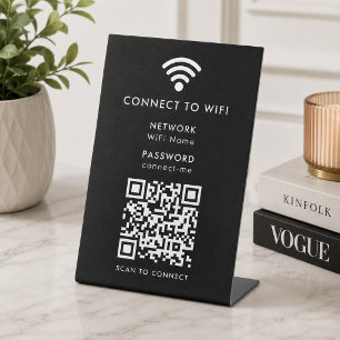 Wifi Network QR Code Scan to Connect Modern Black Pedestal Sign