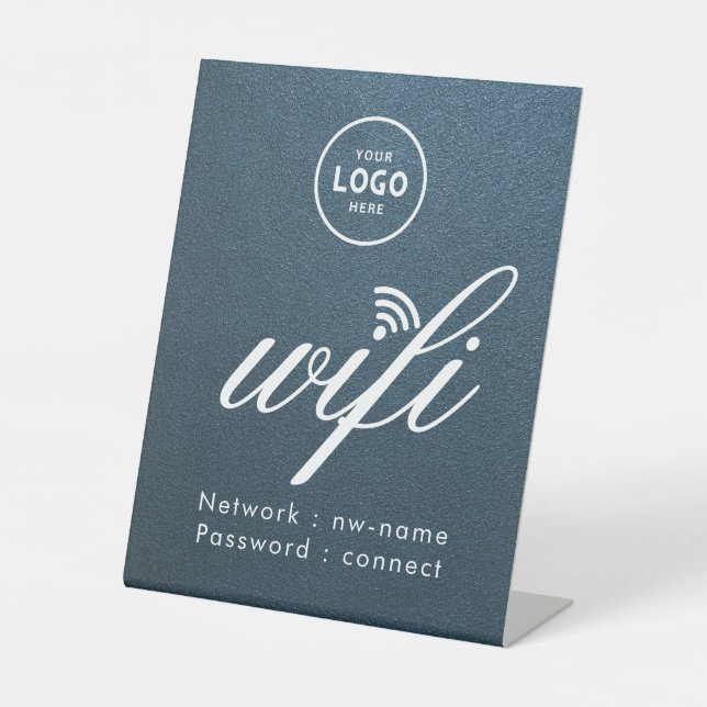 WiFi Password Code Business Logo Blue  Pedestal Sign (Front)