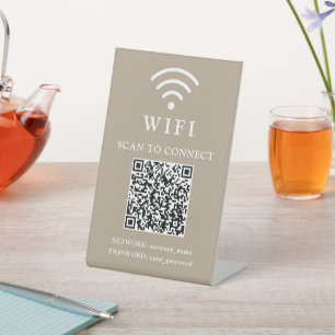 Wifi Password & Network Business Logo and QR Code Pedestal Sign