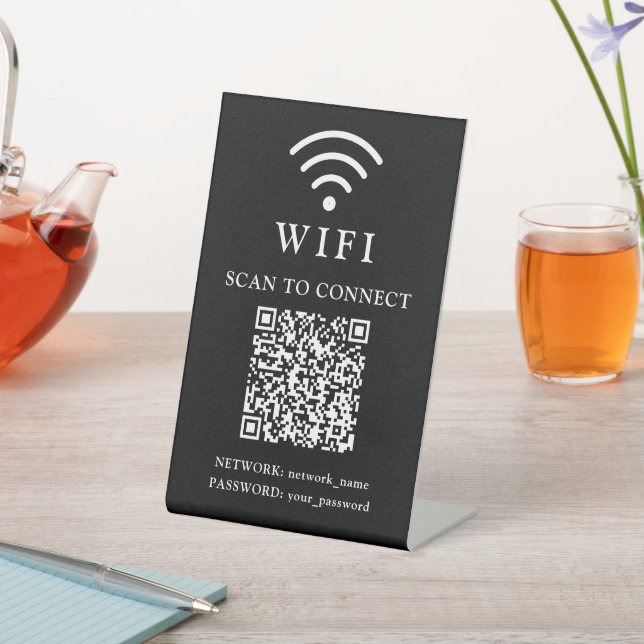 Wifi Password & Network Business Logo and QR Code Pedestal Sign (In SItu)