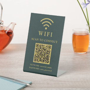 Wifi Password & Network Business Logo and QR Code Pedestal Sign