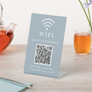 Wifi Password & Network Business Logo and QR Code Pedestal Sign