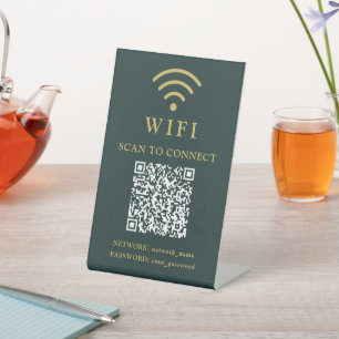 Wifi Password & Network Business Logo and QR Code Pedestal Sign