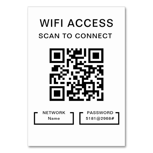 Wifi Password & Network Personalised QR Code Card (Front)