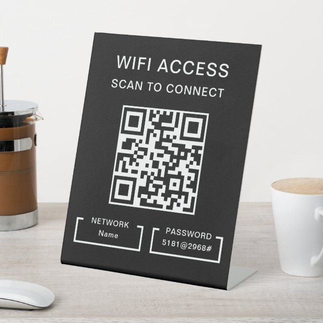 Wifi Password & Network Personalised QR Code Table Pedestal Sign (In SItu)