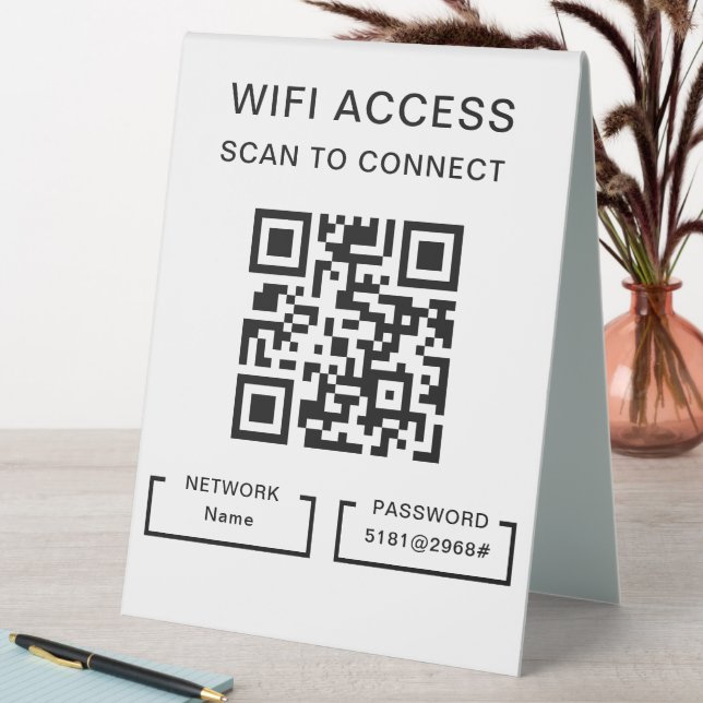 Wifi Password & Network Personalised QR Code White (In SItu (Table))