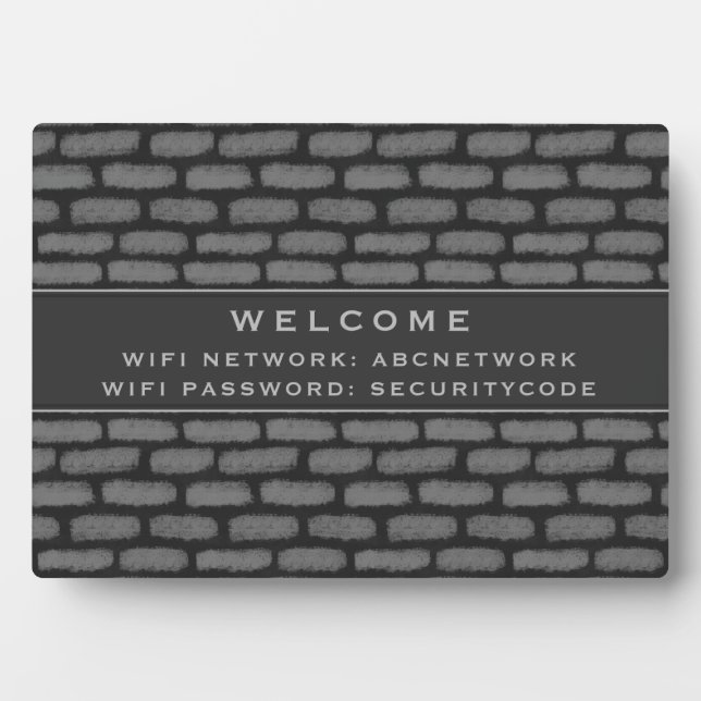 Wifi Password Sign | Modern Dark Grey Brick Plaque (Front)