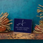 Wifi Password Sign Navy Blue Plaque<br><div class="desc">Modern WiFi password sign to share your network information with guests. Perfect for beach houses,  Airbnb rentals,  bed and breakfast rooms and more. Minimal modern design in navy blue and white with elegant script and simple,  easy-to-read typography.</div>