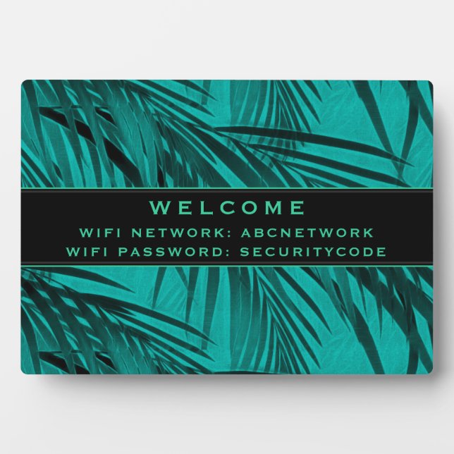 Wifi Password Sign | Turquoise Palm Leaves Plaque (Front)