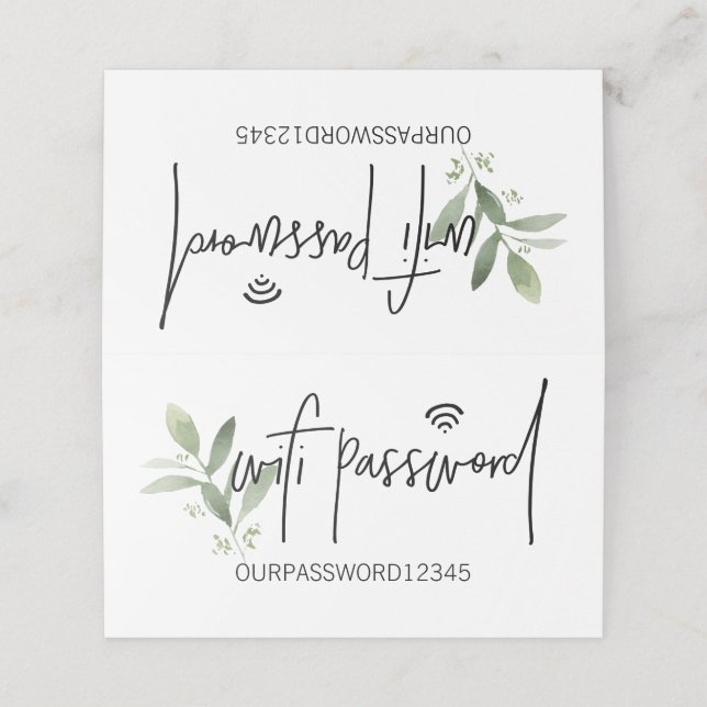 Wifi Password Watercolor leaf SIGN Place Card (Outside Unfolded)