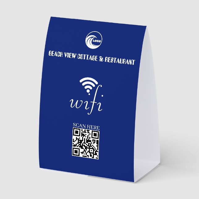 Wifi QR Code Blue and Your Business Logo (Front)