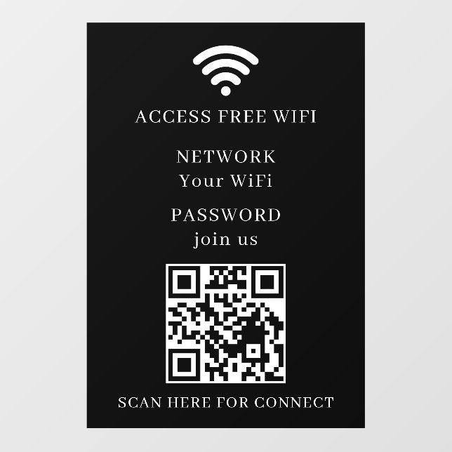 WiFi QR Code Network Window Cling Decal (Sheet)