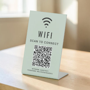 Wifi QR Code Sage Green Scan To Connect Pedestal Sign