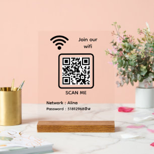 WiFi QR Code Scan Me Join Our Wifi Password Acrylic Sign