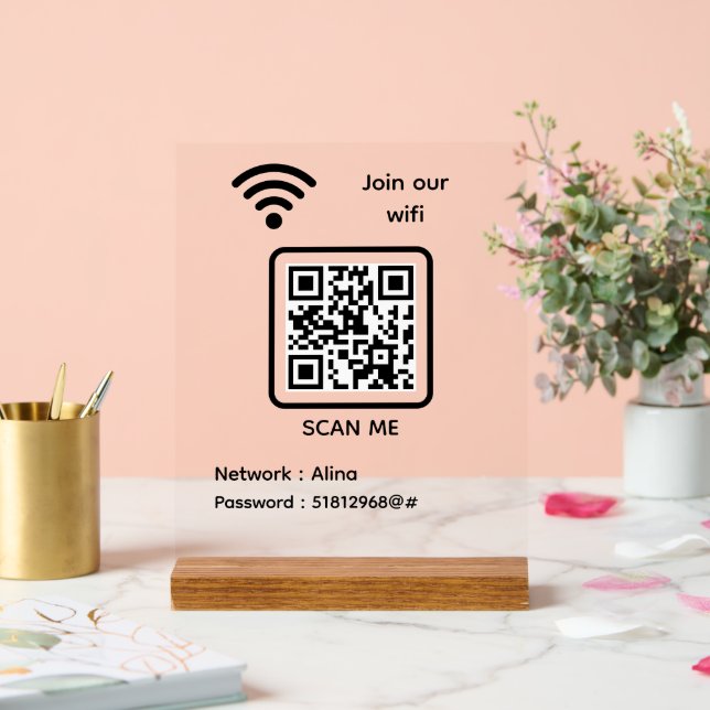 WiFi QR Code Scan Me Join Our Wifi Password Acrylic Sign (Wedding)