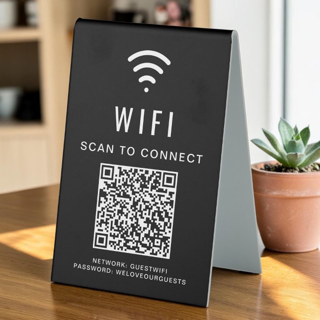 Wifi QR Code Scan To Connect Black (Wifi QR Code Scan To Connect Black Table Tent)
