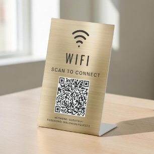 Wifi QR Code Scan To Connect Gold Pedestal Sign