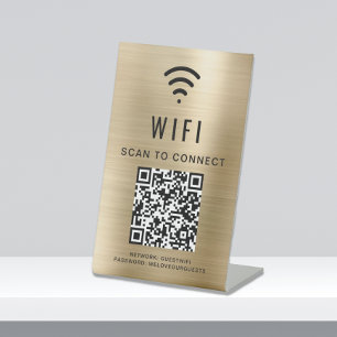 Wifi QR Code Scan To Connect Gold Pedestal Sign