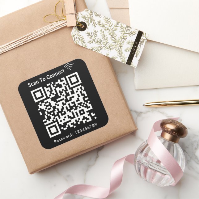 Wifi Scan To Connect Password Qr Code Black Square Sticker (Gifting)