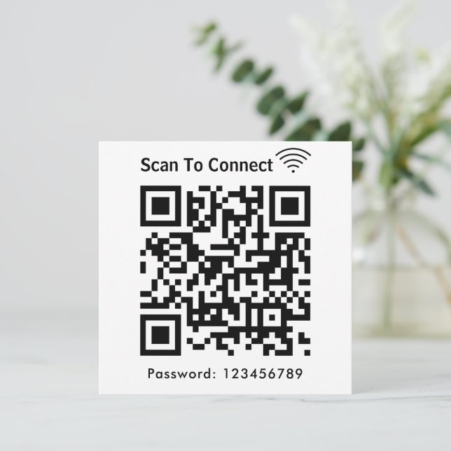 Wifi Scan To Connect Password Qr Code White Invitation (Standing Front)