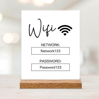 Wifi Sign Wifi Password White Acrylic Table Sign 