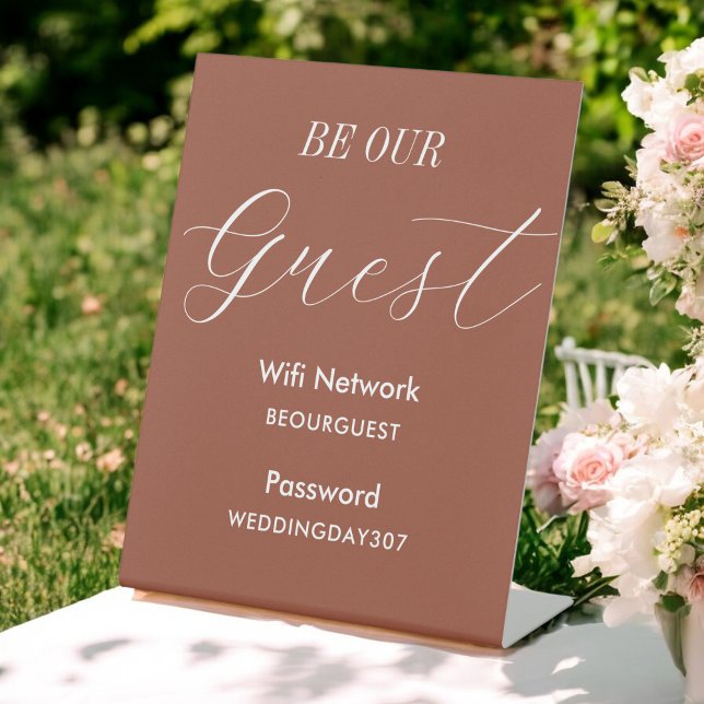 WiFi Terracotta Be Our Guest Wedding Brown Pedestal Sign (Creator Uploaded)